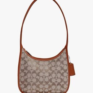 COACH CRYSTAL SIGNATURE JACQUARD CURVE ZIP SHOULDER BAG